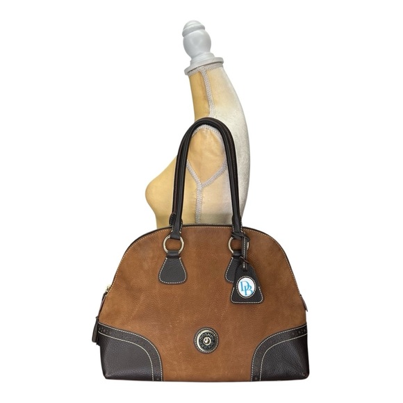 Vintage Dooney & Bourke Medium Domed Satchel Bag Brown Leather Nubuck Zip Top - Picture 2 of 16